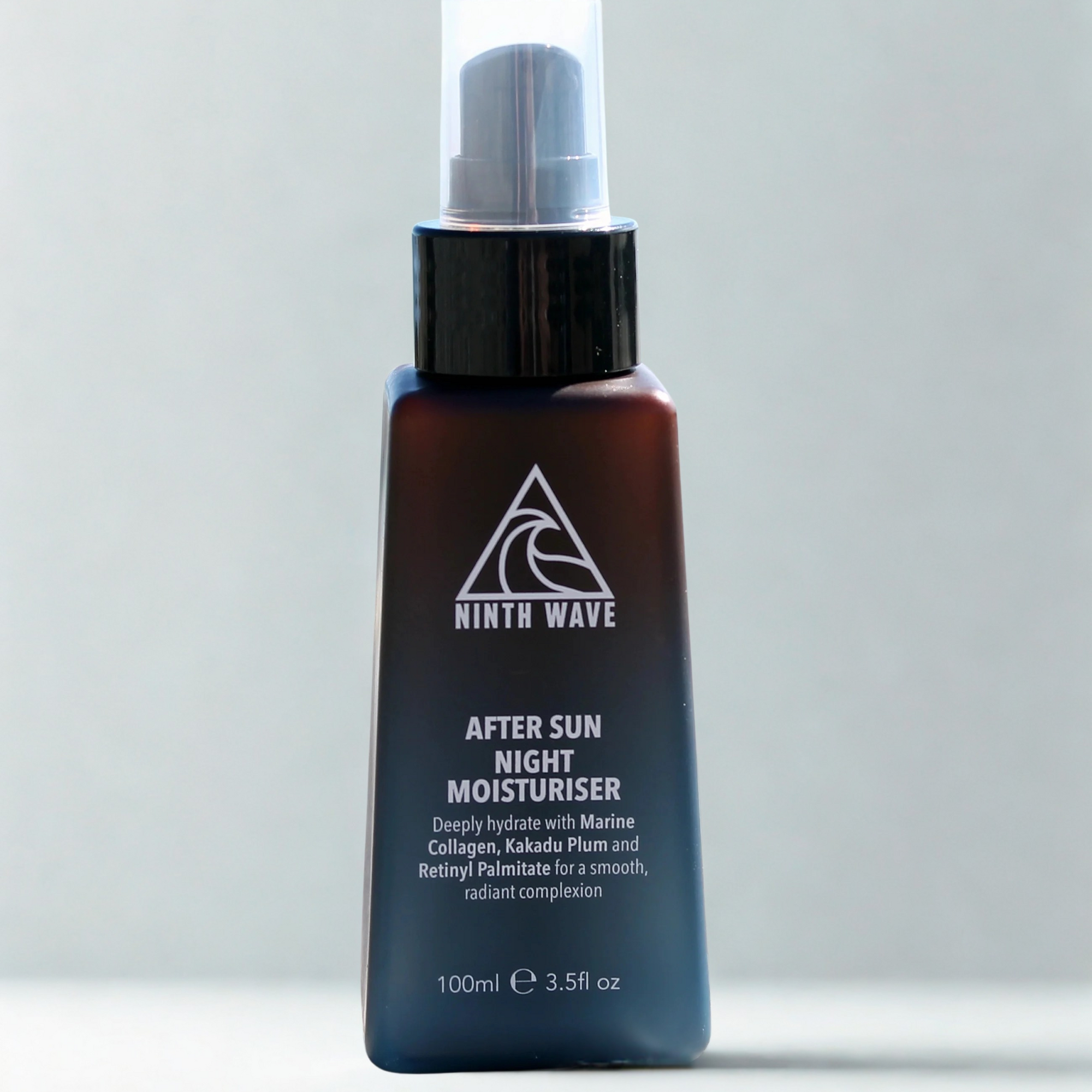 Ninth Wave After Sun Night Moisturiser in an airless pump on a clean background