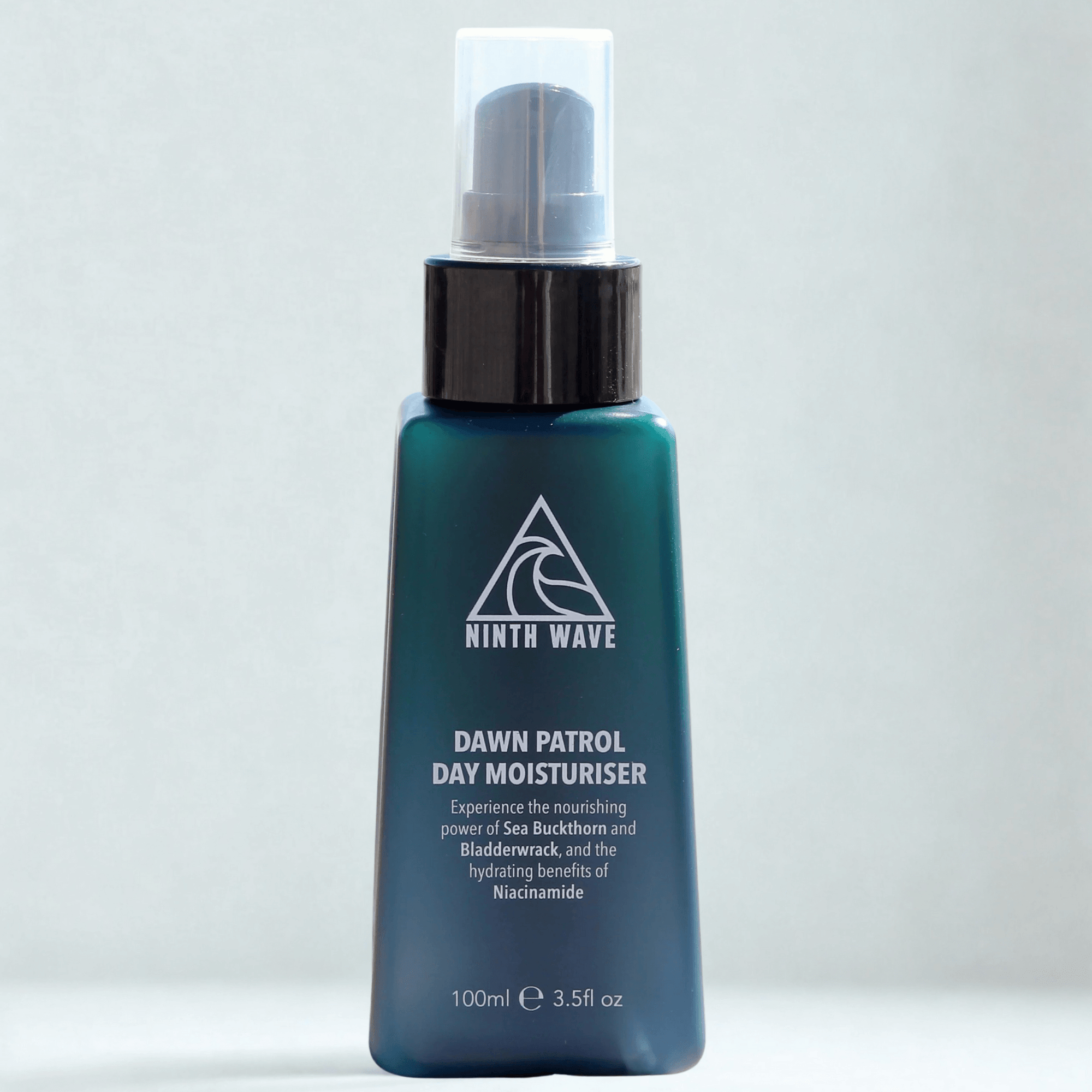 Ninth Wave Dawn Patrol Day Moisturiser in an airless pump on a clean background