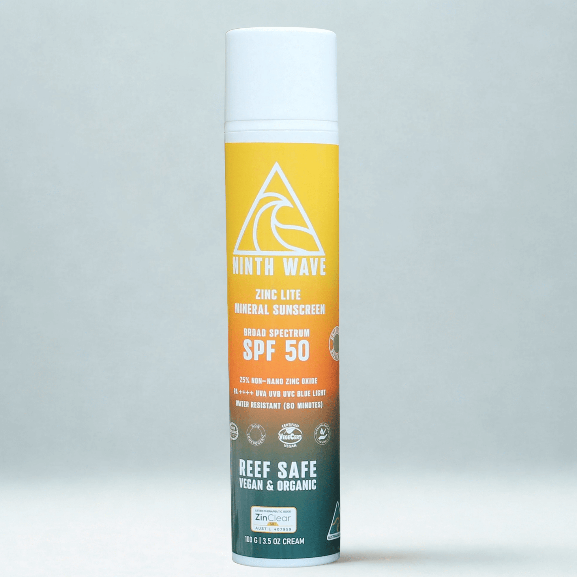 Ninth Wave Zinc Lite SPF tube on a clean background