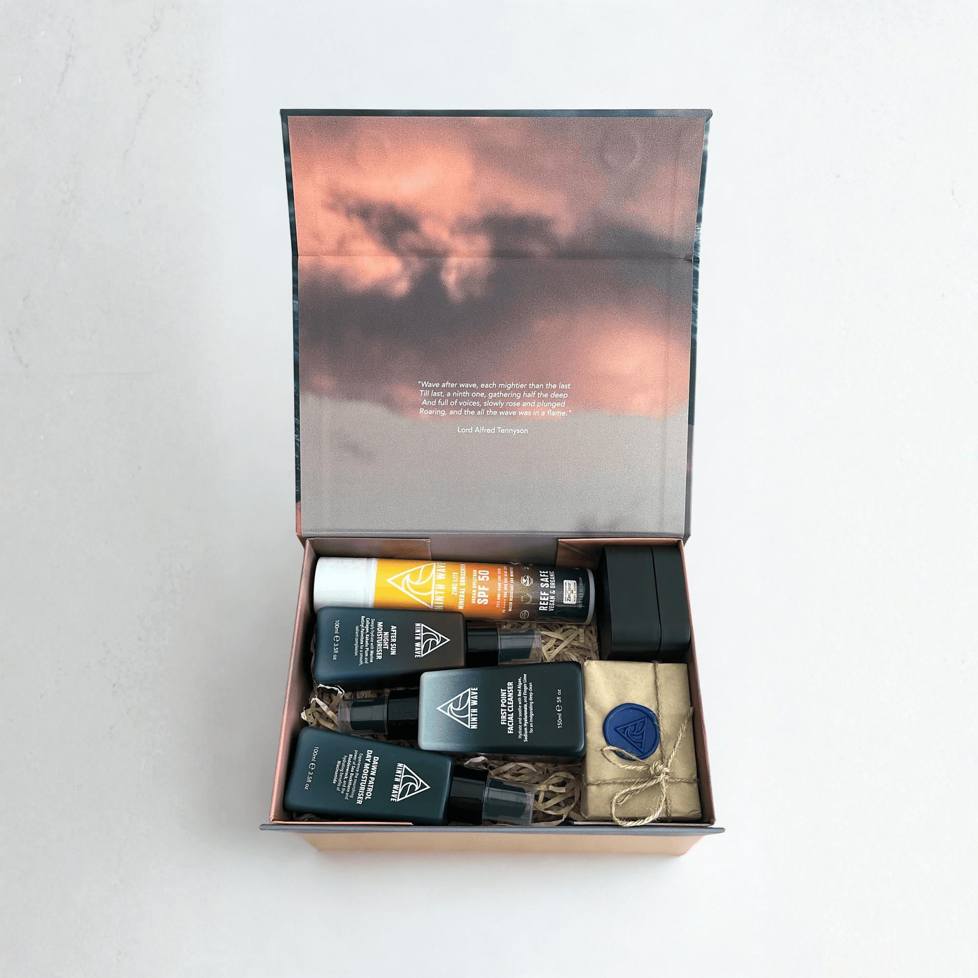 Ninth Wave Complete Sun Recovery System showing the full skincare range on a clean background